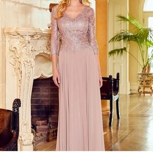 Sophisticated Long Sleeve Beaded Lace Gown